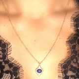 Blue Sundar Necklace close up on model